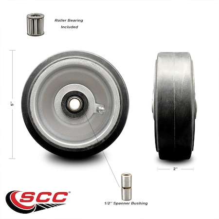 Service Caster SCC - 5" Rubber on Aluminum Wheel Only w/Roller Bearing-1/2" Bore-500 lbs Cpty SCC-RAR520